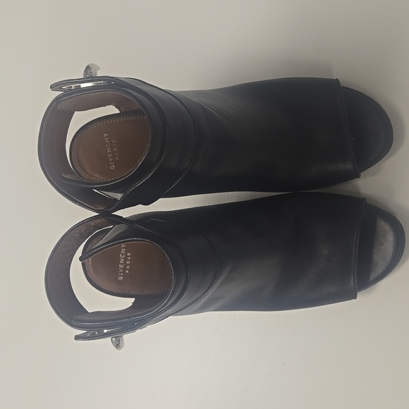 Givenchy Black Leather Shark-Lock Peep-Toe Wedge Booties - Picture 3 of 4